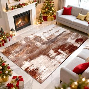 Modern Abstract Rug, Soft Faux Wool Carpet, Non-Slip & Easy to Clean Rug, Suitable for Bedroom, Dining Room,Office Home Decoration,Modern Minimalist Style Rugs (Brown,5' x 7' (Rectangular))