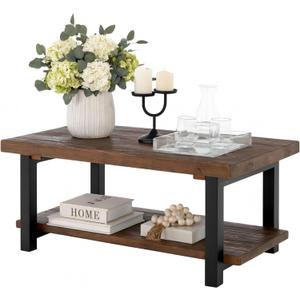 Alaterre Furniture Pomona Rustic Coffee Table with Storage Shelf - 42-Inch Industrial Modern Metal and Solid Wood Living Room Table - Easy Assembly Farmhouse Living Room Furniture (Rustic Natural), Onesize