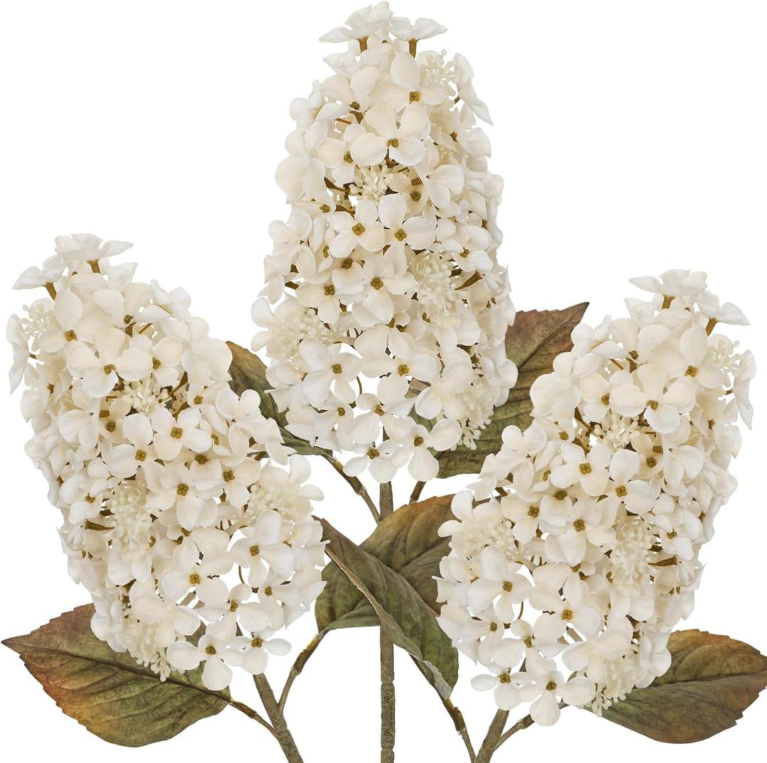 Hollyone 3PCS Fall White Cone Hydrangeas Artificial Flowers Fake Fall Decor