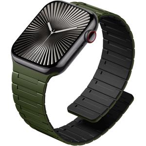 SNBLK Magnetic Watchband Compatible with Apple Watch for Men Women, Silicone Sport Strong Magnet Strap for iWatch Army Green/Black, 44mm/45mm/46mm/49mm/(42mm-Series 3 2 1)