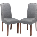 Stylish Upholstered Parsons Dining Chair Kitchen with Silver Nailhead Trim and Sturdy Solid Wood Legs (2 Pcs, Smoky Grey)