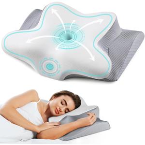 Cervical Neck Pillow for Pain Relief, Contour Memory Foam Pillows for Sleeping, Ergonomic Pillow Orthopedic Cooling Pillow Bed Pillow Neck Support for Side Back Stomach Sleepers (Grey)