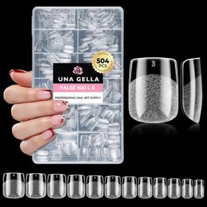 UNA GELLA Extra Short Nail Tips: 504pcs Square Fake Nails Pre-shape XS Short Square Press on Nails Gel Tips Full Cover Acrylic Nails False Nails for DIY Salon 12 Sizes