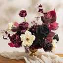 Ling's moment Fake Flowers Box, Faux Artificial Greenery Stems Foam Roses Dahlia Anthurium Silk Hydrangea Fabic Flower for Centerpieces Bouquet Wedding Vase Decorations, Burgundy & Black, Grand Combo