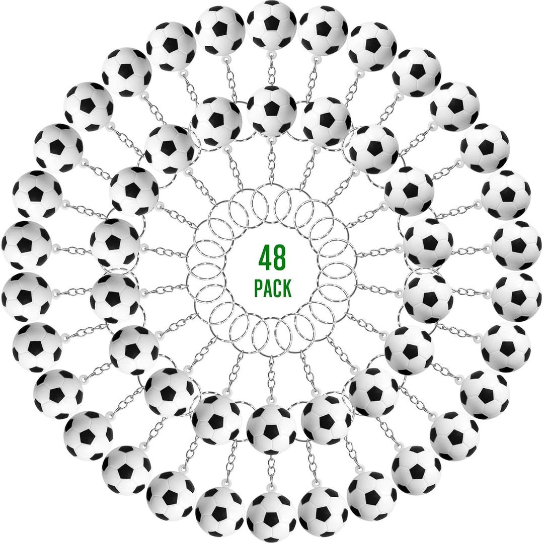 Jexine 48 Pcs Soccer Keychains Soccer Stress Ball Soccer Party Favors Mini Stress Balls Pendant for School Carnival Reward Party Bag Gift Fillers Stress Relieve