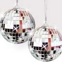 ArtCreativity 4 Inch Mirror Disco Ball, Set of 2, Silver Disco Balls with Hanging String for Parties, Birthdays, & Weddings, 90s Disco Party Decorations & Supplies, Ceiling Dcor Disco Accessories
