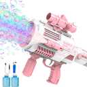 Bubble Guns Automatic with Build-in Bubble Solution (4.4 oz), 3 Fans Drive 6X Lens Bubble Blower Machine, Cool Favors for Summer Ourtdoor Party Birthday Wedding Toy
