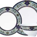 Fine Bone China Dinnerware Set for 4, 12-Piece Blue and White Porcelain Dinnerware Set (Blue C)