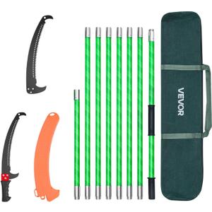 VEVOR Manual Pole Saw, 3.87-27 ft Extendable Pole Tree Pruner, Sharp 65Mn Steel Blade, Lightweight Fiberglass Handle Pole, Double-Hook Saw for High Branch Trimming, Pruning Tool for Palms, Shrubs