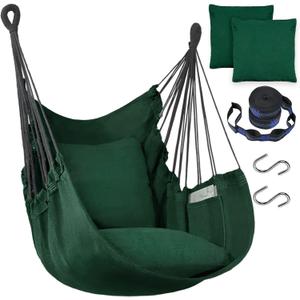 Halalona Hammock Chair Hanging Hammock Chair Rope Swing 2 Cushions Included-Sturdy & Durable Soft Cotton Hand Woven Hammock Swing for Bedroom, Porch, Patio-Indoor/Outdoor