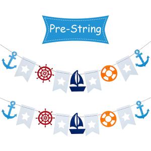2 Pieces Nautical Bunting Banner Cruise Door Decorations Sailboat Yacht Lighthouse Bunting Garland for Nautical Themed Birthday Party Baby Shower Anniversary Decoration