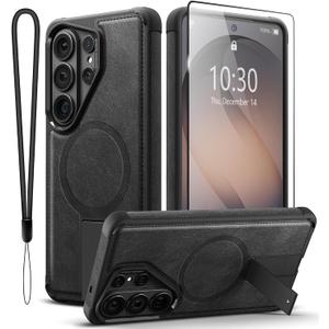 for Samsung Galaxy S26 Ultra Case, Premium Vegan Leather Magnetic Cover with Built-in Invisible Kickstand, Full Camera Lens & S Pen Protection, Slim Shockproof Phone Case 6.9" - Black