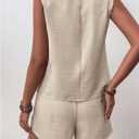 HVT Short Sets Women 2 Piece Outfits Button Down V Neck Vest Sleeveless Matching Sets with Pockets Shorts (Beige, S)