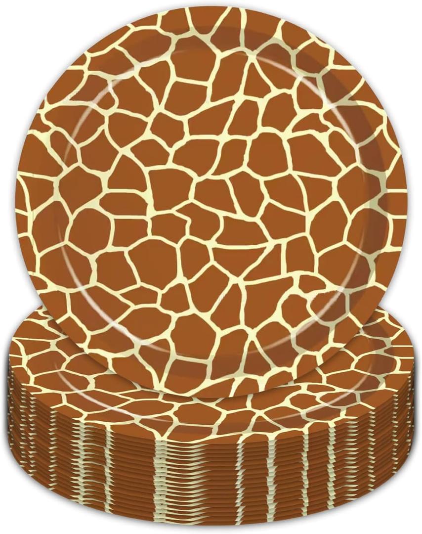 50PCS Giraffe Print Plates 9 Inch Giraffe Paper Plates Jungle Safari Party Supplies Animal Print Tableware Disposable Paper Food Trays Baby Shower Jungle Party Decorations