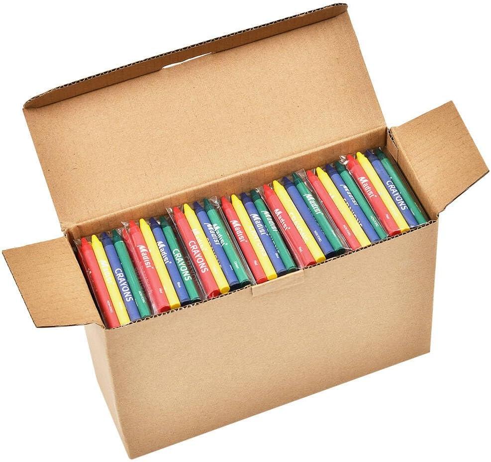 Madisi Crayons Bulk Pack, Regular Size, 4 Colors, 150 Packs, 600 Count