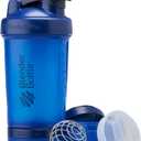 BlenderBottle Shaker Bottle with Pill Organizer and Storage for Protein Powder, Classic V2 ProStak System, 22-Ounce, Blue