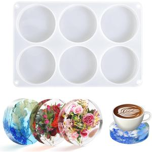 KISREL Round Resin Molds, Large 6 Cavity Coaster Silicone Molds, Deep Coaster Molds for Epoxy Resin, Epoxy Resin Molds for Epoxy Resin Crafts, Coasters, DIY Crafts