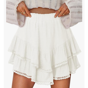 onlypuff Flowy Shorts for Women Ruffle Skorts Mini Skirts High Waisted Teen Girls Tennis Skort Summer Shorts, M