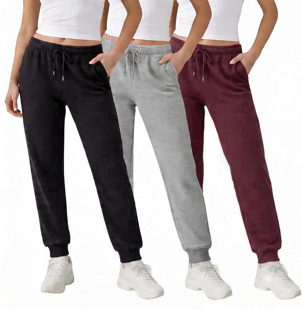 Common Stitch 1 Pack Fleece Joggers for Women Deep Pockets, Slim Fit, Elastic Drawstring Waist (Red)