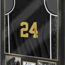 Jersey Frame Display Case for Football,Solid Wood Shadow Box with 98% UV Protection Acrylic,Two Photo Frame One Signature for Baseball, Basketball, Hockey, Uniforms - Black Walnut Finish