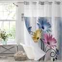 Mixed Color Watercolor Floral Shower Curtain,No Hook Shower Curtain,Polyester Shower Curtains with Snap in Fabric,Sheer Top Window for Bathroom Decor,Waterproof & Washable,72W x 81L Inch