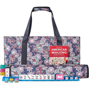 American Mahjong Game Set, 166 White Tiles, 4 All-in-One Color Rack/Pushers, Complete Mahjong Tile Set, Printed Carrying Bag