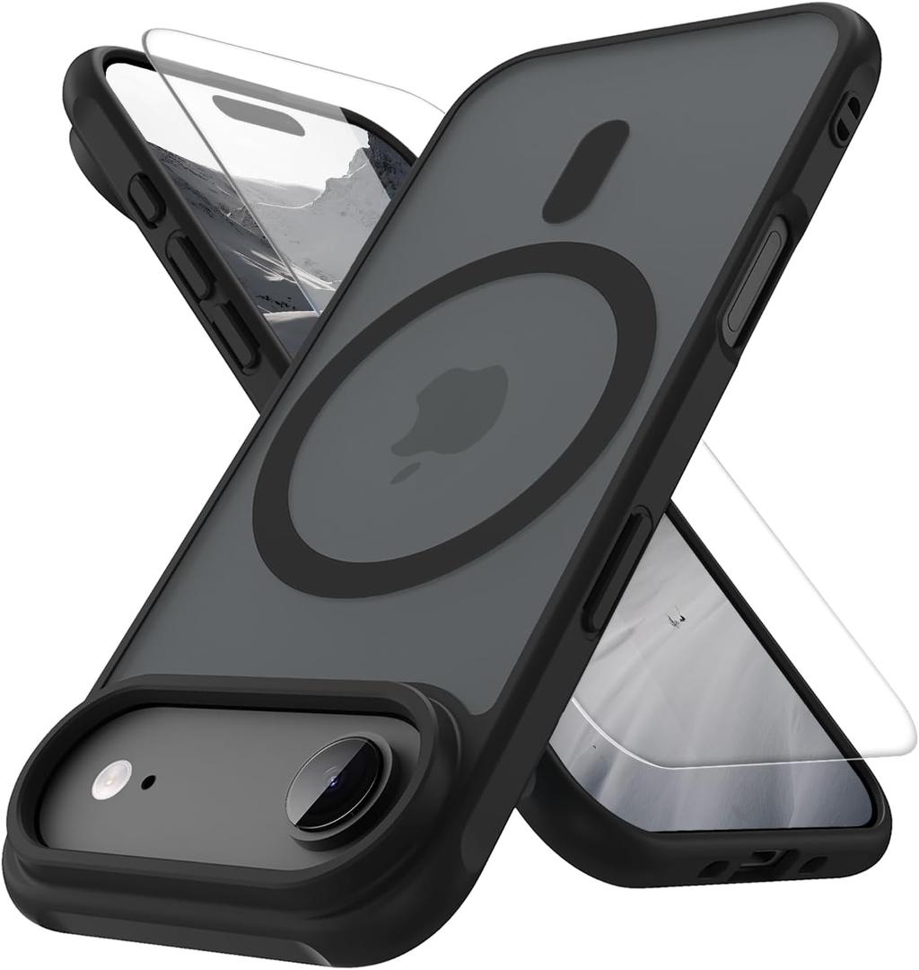 Magnetic for iPhone Air Case with 1 Screen Protector [Mil-Grade Drop Protection] [Compatible with Magsafe] Shockproof Slim Translucent Matte Protective Phone Case, Black