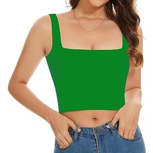 SanxiawaBa Women’s Sleeveless Crop Tops Square Neck Double Layer Workout Fitness Basic Cropped Tank Top, M