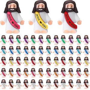AKFAHOIF 60PCS Little Jesus Figures, Mini Jesus Figurines in Bulk, Multicolor Tiny Jesus Figures, Miniature Figurines to Hide and Seek Religious Gifts for Easter Egg Stuffers