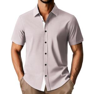 PJ PAUL JONES Mens Short Sleeve Dress Shirts Wrinkle Free Casual Lightweight Button Down Untuckit Business Shirt Green M (Green, M)