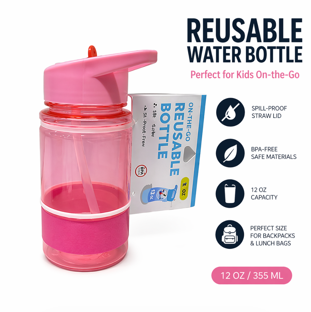 On The Go Reusable Bottle 15 oz Pink