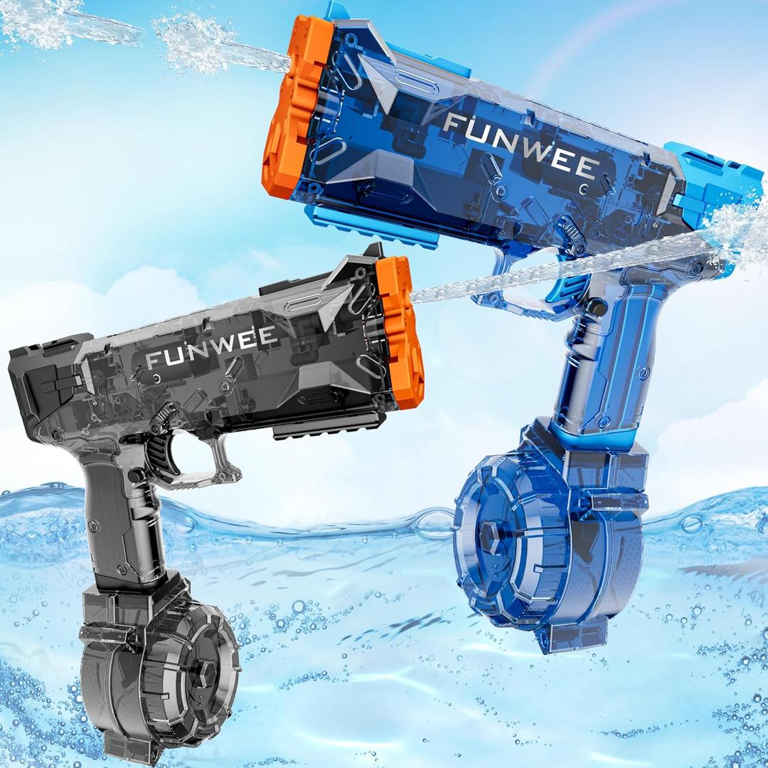 2 Pack Electric Water Guns for Kids Adults, Long Range Powerful Water Squirt Gun, Strongest Full Automatic Water Gun Pistol High Capacity 400+ Water Blaster, Summer Outdoor Pool Watergun Toy (Light Black+blue)