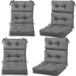 Geelin 4 Pcs High Back Patio Chair Cushion Indoor Outdoor Seat Chair Cushions Back Tufted Patio Rocking Pads Weather Replacement for Furniture (Light Gray), 112 X 53 X 10 Cm / 44 X 20.8 X 3.94 Inches
