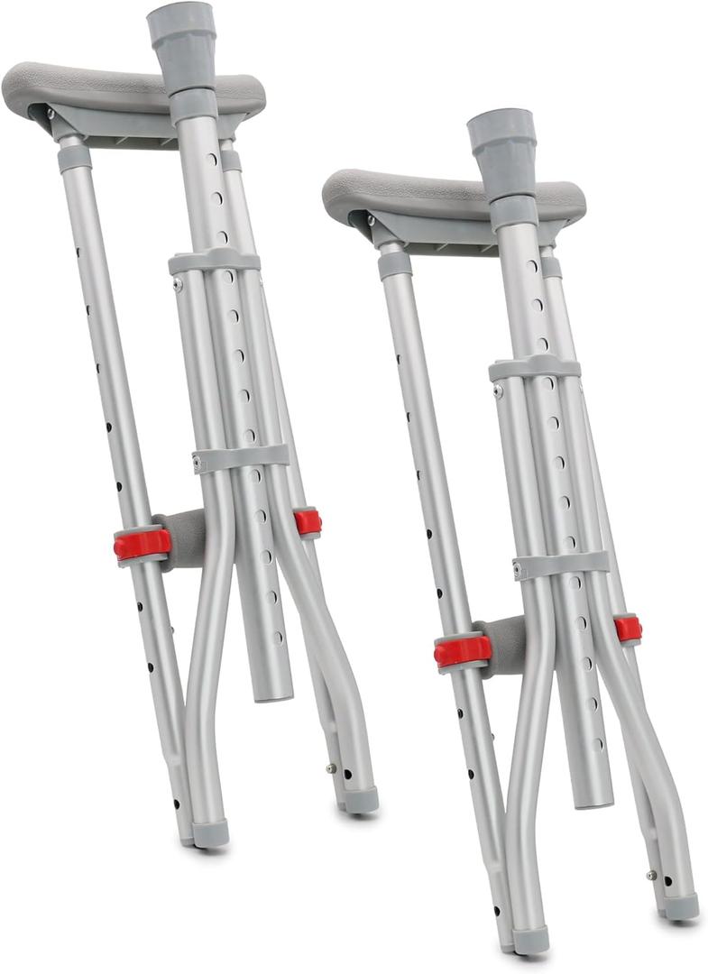 DMI Universal Aluminum Crutches - Adjustable Underarm Walking Aid for Adults, Shorter to Tall (4'6"-6'6"), Push-Button Height Adjustment, 300 lbs Capacity, Slip-Resistant Tips, 1 Pair