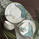 222 Fifth 16-Piece Porcelain Dinnerware Set for 4, Elegant Plates and Bowls Sets-White, Teal, Gold Ceramic Dishes, Chip Proof Kitchen and Dining Dish Set, Microwave & Dishwasher Safe, Peacock Garden