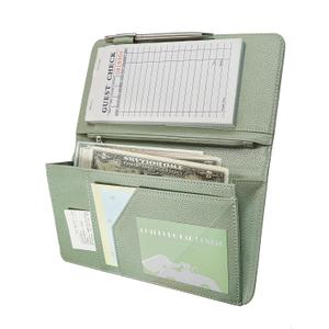 Zreal Cute Server Book for Waitress, Waiter Book with Zipper and Magnetic Pocket, Serving Book for Waitstaff in Restaurants, Leather Waitstaff Organizer Fits Server Aprons(Sage Green)