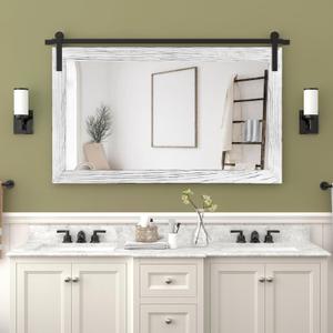 COGOOD Farmhouse Bathroom Mirror - 41" x 30" Rustic Barn Door Mirror for Living Room, Entryway, Bedroom, Vanity Wall Decor (White)