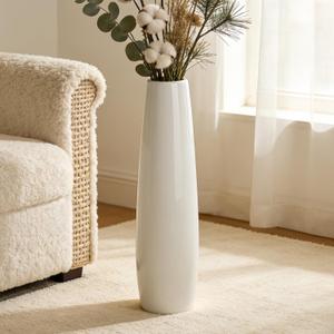 White Ceramic Floor Vase 24 Inches Tall Flower Holder Decorative Large Vases for Table Centerpieces Shelf Home Decor Living Room Branches Sky-Dried Flower Arrangement Simple Decorative