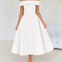 ZESICA Summer 2026 Cocktail Dresses for Women's Off Shoulder Short Sleeve Swing A Line Wedding Evening Party Midi Dress (White, M)