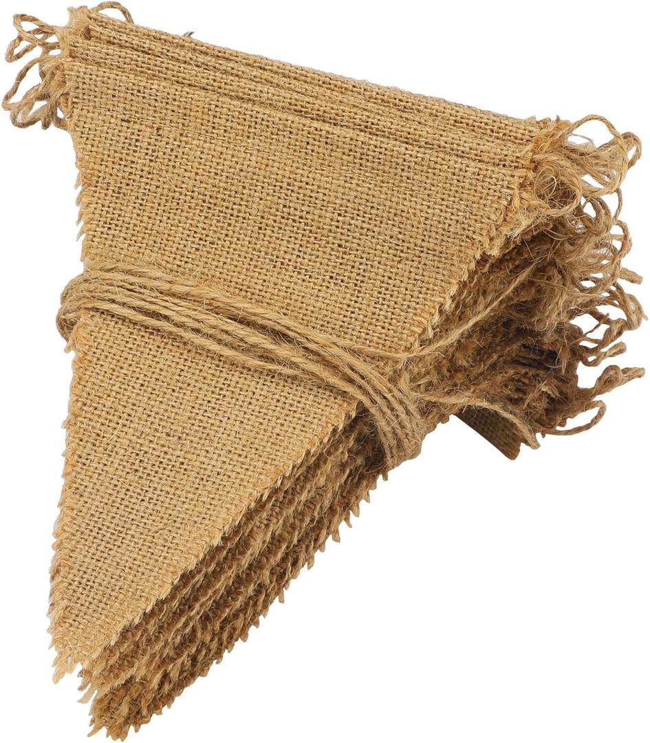 GCQQ 60 Pcs Blank Burlap Pennant Banner Flags 65FT Brown Fall Burlap Sign Banners Garland 5"x6.5" for Thanksgiving Holiday Wedding Baby Shower Birthday Party Pre-Strung DIY Customizable Banner
