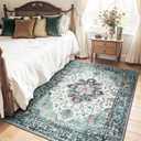 RELEANY Area Rugs 5'x7' Washable Non-Slip, Floral Vintage Distress Print Pattern Medallion Carpet for Living Room Bedroom Dining Room, Green Navy Blue White Red Teal Colorful