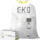 EKO 2.6 Gallon / 7-10 Liter, 80 Count Small Drawstring Trash Bags, Extra-Strong Unscented Garbage Bags, Easy-Dispense Roll for Kitchen & Household Use, Resists Tears, Leaks and Punctures, Code B White