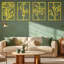 ZNZAPO 4 Pcs Large Gold Metal Flower Wall Art, Abstract Line Art Wall Decor, Minimalist Floral Wall Hanging Art, 3d Wall Art Sculptures Decor for Living Room Bedroom Bathroom (15.7 × 22.5”)