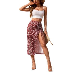 SOLY HUX Women's Summer Two Piece Outfits Cami Tops and Floral Print Drawstring Split Skirt Set, XL