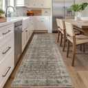 2.6x8 Brown Grey Vintage Washable Runner Rugs for Hallway Kitchen Boho Hallway Carpet Low Pile Non-Slip Retro Distressed Accent Throw Rug for Entryway Bathroom Bedroom