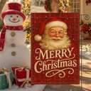 2 x Merry Christmas Garden Flag 12x18 Inch Santa Red Plaid Burlap Double-Sided Seasonal Outdoor Holiday Banner Winter Flag for Yard Lawn Decoration