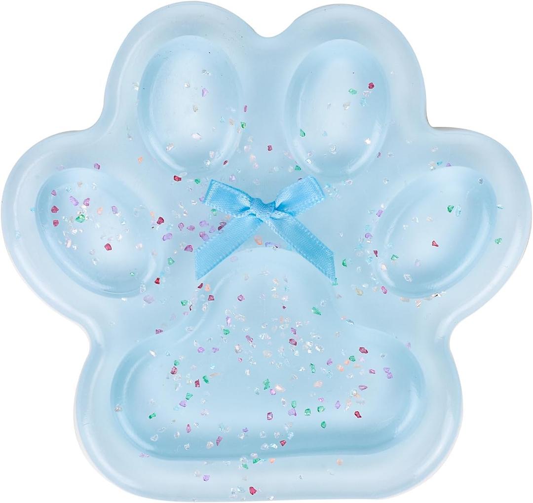 Cat Paw Squeeze Toy, Glitter Soft Big Jelly Kitty Paw with Bowknot Cute Squeeze Fidget Stress Relieving Toys Party Favor for Kids Adults School Office (Blue)