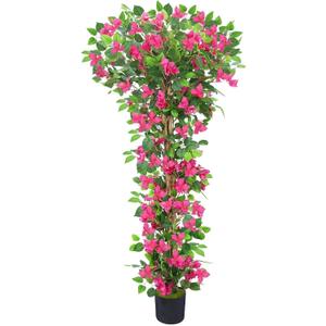 Artificial Bougainvillea Tree Tall Fake Plant Outdoor 5.5FT Pink Flower Tree Fake Tall Plant with Silk Flowers and Lifelike Wood Trunk,Faux Trees Indoor for Home Front Porch Garden Decor