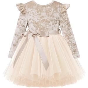 UNICOMIDEA Toddler Velvet Dress Little Girls Tutu Tulle Crewneck Long Sleeve Holiday Party Fashion Dresses, 4-5T