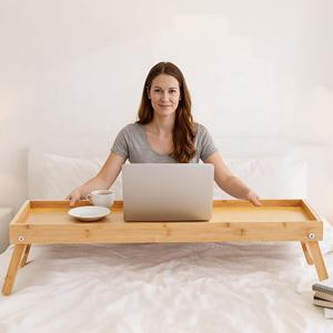 Geelin Extra Large 30.3 x 15 Inch Bamboo Bed Tray Table with Folding Legs Breakfast Tray for Bed Sofa Eating Working Laptop TV Desk Snack Table(Natural Color)